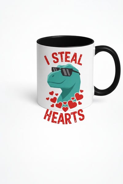 Grappige T-Rex Mok 'I Steal Hearts' met Zonnebril - Dinosaurus Koffiemok - Uniek Valentijn Cadeau