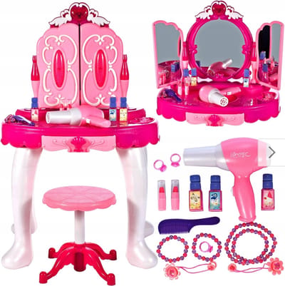 Ilso Kaptafel Kinderen - Make up Tafel Kinderen - Kaptafel met Spiegel - muziek - Toilettafel - Kaptafel Speelgoed - Kaptafel met spiegel en verlichting - Inclusief Accessoires en batterijen