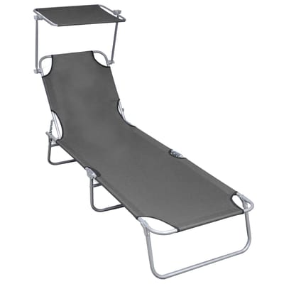 vidaXL - Ligbed - inklapbaar - met - luifel - aluminium - grijs