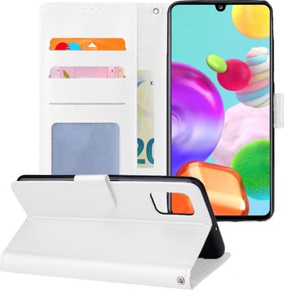 Hoesje - Geschikt voor Samsung Galaxy A41 - Luxe Bookcase - Walletcase Hoes - Portemonnee - Cover - Telefoonhoes - Wit