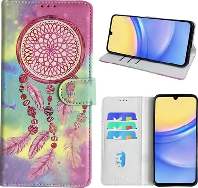 Hoesje geschikt voor Samsung Galaxy A15 Bookcase met dromenvanger print Roze