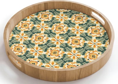 Dienblad rond 40x40 cm - Schootdienblad hout - Keramiek - Verweerd - Kleurrijk - Borrelplank rechthoek - Plateau houten dienbladen