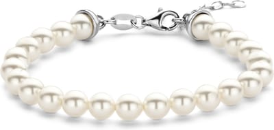 New Bling 9NB-0837 Parelarmband met Zilveren Sluiting - Dames - Parel - 6 mm Doorsnee - 16,5 + 3 cm - Rhodium - Zilver