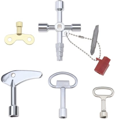 Dailygoods- Sleutelsleutel Set - 4-Way Multifunctionele Sleutelsleutel - Zinklegering - Draagbaar - Geschikt voor Watermeters/Radiatoren - Corrosiebestendig - Sleutelset