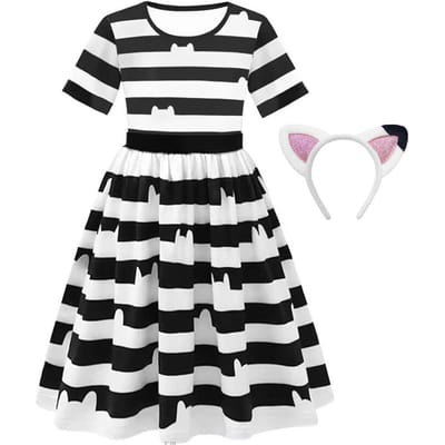 Gabby Poppenhuis Cartoon Kinderen Zwart-Wit Streep T-shirt+Rok+Tas Sets Kinderen Carnaval Gabby Katten Kostuum Feest Outfits 8J 120(4-5T)&Gabby Dollhouse black