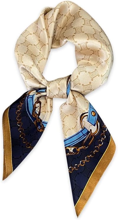 Elegante Zijde Sjaal voor Vrouwen - Retro Geometric Design 70x70cm - Multifunctionele Neckerchief en Haarband in Marineblauw