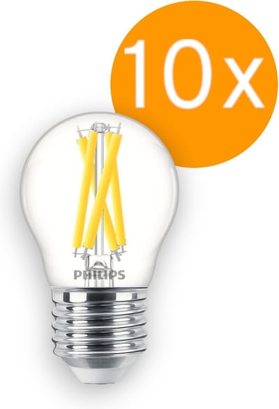 10 stuks | Philips LED Kogellamp 3.5W/927-922 470lm Helder DimTone | Beste kleurweergave | E27 | Extra Warm Wit | 3.5 watt | 25.000 Branduren