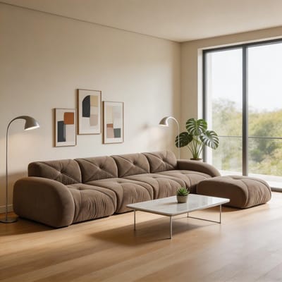 Komhtom - L-vormige fauteuil en modulaire bank - vierzits hoekbank met voetensteun - antislip onderkant en geen montage nodig - geschikt voor de woonkamer - bruin