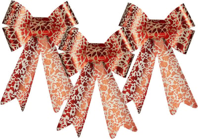 3x stuks kerstboomversieringen ornament strikjes/strikken rood/creme print 15 x 25 cm
