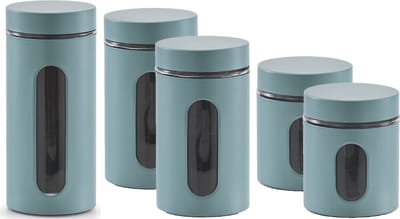 Zeller keuken voorraadpotten - 5x stuks - rvs - groen - 3 formaten - 600 ml - 900 ml en 1200 ml