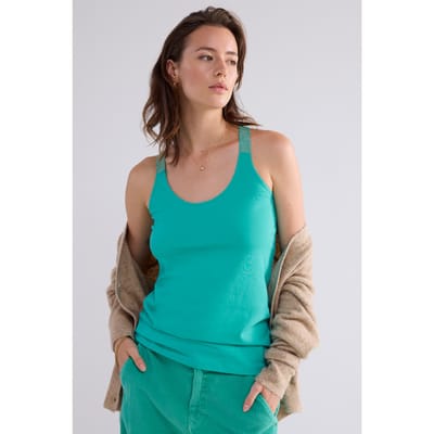 Summum Woman Singlet Crossband Cotton Elastane Basics Peacock Maat: XS | Mouwloze Tops Outlet | Dames | Blauw