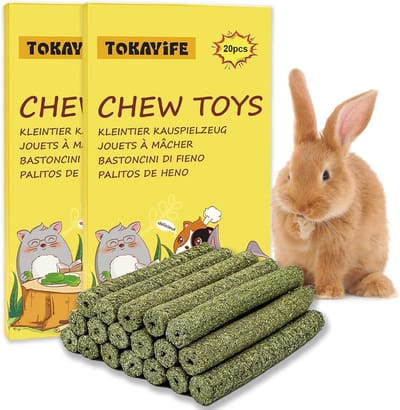 SnelShoppen - Rabbit Chewing Toy Timothy Hay Stick - 40 Stuks Natuurlijke Kauwsnacks voor Konijnen, Chinchilla's, Cavia's en Hamsters - Gezond Tandver