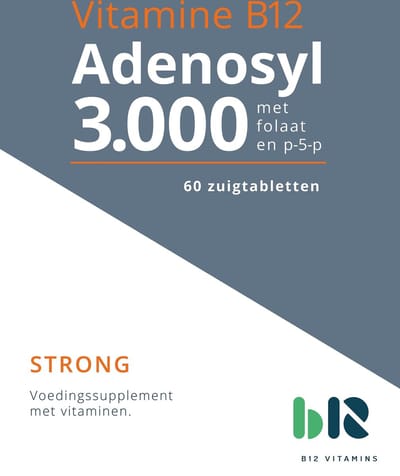 B12 Vitamins - B12 Adenosyl 3.000 met Folaat - 60 tabletten - Vitamine B12 adenosylcobalamine - B12 Adenosyl - vegan - voedingssupplement