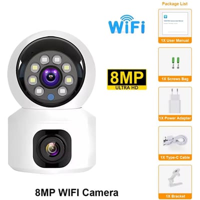 Mini caméra HD Wifi sans fil double objectif 8MP caméras IP Vision nocturne intelligente CCTV sécurité V380 Pro PTZ Camara moniteur bébé intérieur 8MP Wifi Cam