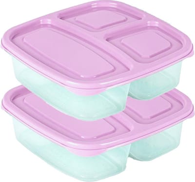 Plasticforte Vershoudbakje - 2x - 3-vaks - 1ST - 1,2L - meal prep - herbruikbaar - roze - vaatwasser bestendig - magnetron bakjes