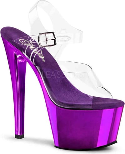 Pleaser - SKY308 Sandaal met enkelband, Paaldans schoenen - Paaldans schoenen - 42 Shoes - Paars/Transparant