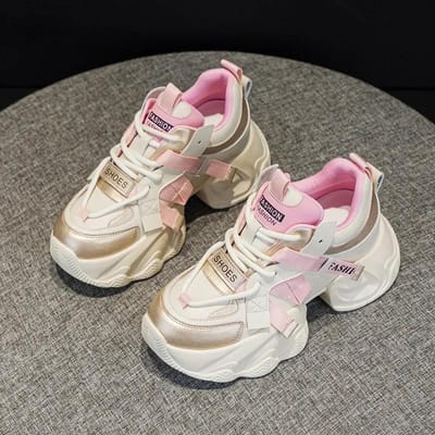 7cm Echt Leer Gevulkaniseerd Lente Herfst Casual Platform Wedge Chunky Sneakers Voorgevormde Mode Hoge Hakken Dames Schoenen 39 gray