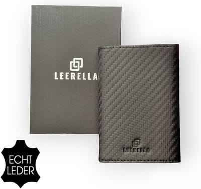 Leerella Pasjeshouder Uitschuifbaar - Kaarthouder - Creditcardhouder - RFID - Echt Leer Zwart – 10 tot 12 Pasjes + Briefgeld - RFID Creditcardhouder - Incl met luxe Cadeaubox - Valentijnsdag - Verjaardag - Cadeautjes - Moederdag - Vaderdag