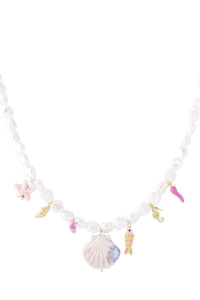 Bijoutheek Collier Zomer Parels Bedels Schelp Roze