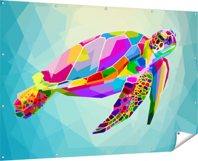 Gards Tuinposter Kleurrijke Schildpad in het Water - 180x120 cm - Tuindoek - Tuindecoratie - Wanddecoratie buiten - Tuinschilderij
