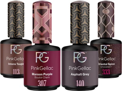 Pink Gellac Gellak Set - Manicure Set met 4 x 15ml Kleuren - 113 Intens Taupe - 307 Maroon Purple - 140 Asphalt Grey - 333 Oriental Spice - Gel Nagellakset voor Thuis