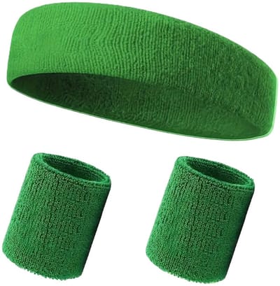 3-Delige Set Van Hoofdband & 2x Polsbandjes Setje I Zweetband I Zweetbandjes I Hoofd en Pols I Sportbandjes I Groen
