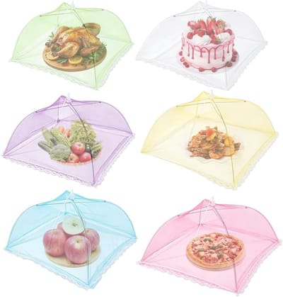 Opvouwbare Voedselafdekking Set van 6, 32 x 32 cm, Muggennet voor Fruit en Barbecue, Ideaal voor Picknick en Buitenactiviteiten