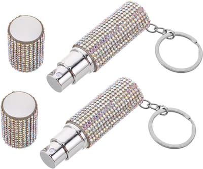 Vulbare Parfumatomiser met Rhinestones, 2 Stuks, Draagbare Mini Sprayfles, Lege Sleutelhanger, Reiskruik voor Essentiële Olie, Praktische Cosmetische Fles voor Vrouwen