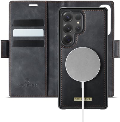 Solidenz Luxe 2-in-1 Wallet Hoesje geschikt voor Samsung Galaxy S25 Ultra - Geschikt voor MagSafe Hoes - Afneembare Case - Zwart