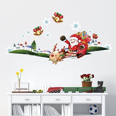 Kerststicker: Het betoverde dorp van de Kerstman - Kerststickers - feestdecoraties - 30x60cm