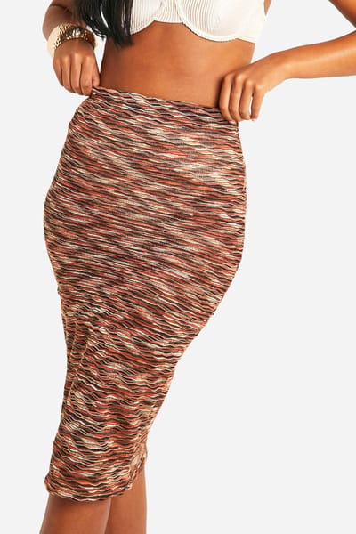 boohoo Dames Lange Multi Gebreide Beach Midaxi Rok | Bruin | Maat: 36
