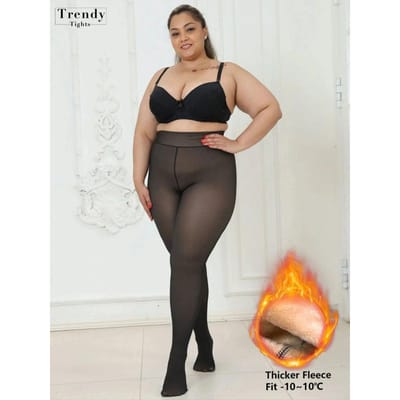 Collants thermiques doublés polaire pour femmes grande taille, Épais et chauds, Faux translucides, Convient de -10°C à 10°C, Leggings très extensibles XL