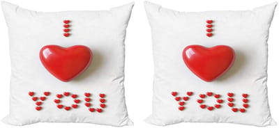 ABAKUHAUS Kussenhoes Set 2x40x40 – Hart 3D-letters – Dubbelzijdig – Rood-Wit