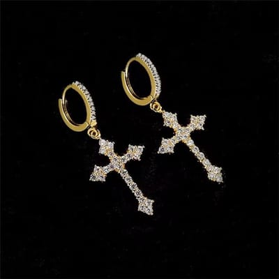 Boucles d'oreilles pendantes style punk, croix, cristal brillant, zircon, style hip-hop, fête, femme/homme, mode, bijoux, cadeaux beige