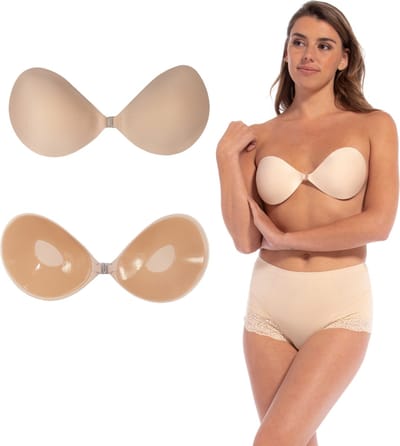 Plak bh - Plack bh push up - Zelfklevende bh - Plak beha- Beige - Maat F - MAGIC Bodyfashion Backless Beauty Beha - Strapless bh - Bh accessoires - Bh zonder bandjes - Bh voor open rug