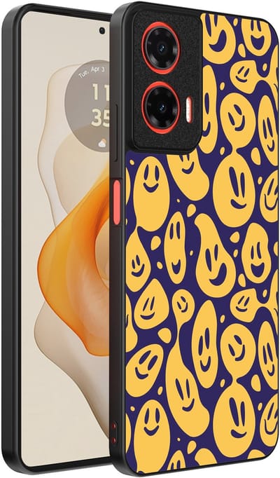 Smartphonica Telefoonhoesje Geschikt voor Motorola Moto G Stylus 2024 met smiley opdruk - TPU backcover case emoji design - Paars Geel geschikt voor Motorola Moto G Stylus 2024