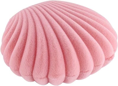 Elegante roze fluwelen ringdoos en sieradenopbergdoos in schelpvorm voor ringen en oorbellen, 5.3 x 5.8 x 2.8 cm, perfect voor cadeauverpakking en sieradenpresentatie