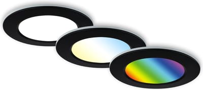 BRILONER - LED inbouwarmatuur - badkamerarmatuur - CCT - RGB kleurverandering - IP65 - afstandsbediening - dimbaar - memory functie - set van 3 - Ø9,2cm - nachtlichtfunctie - zwart