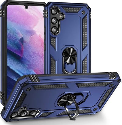 HB Hoesje Geschikt voor Samsung Galaxy A54 5G Blauw - Anti-Shock Hybrid Armor Back Cover - Hoes met Kickstand Ring