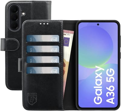 Rosso Element Geschikt voor Samsung Galaxy A36 | Wallet Book Case | Portemonnee Hoesje | 3 Pasjes | Magneetsluiting | Stand Functie | Zwart