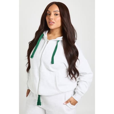 boohoo Dames Plus Contrast Trekkoord Oversized Zip-up Hoodie | Grijze Mergel | Maat: 44