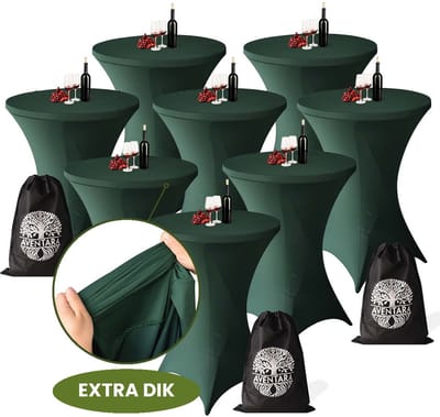 Statafelrok Donker Groen x 8 – ∅80-85 x 110 cm met Opbergtas – Statafelhoes Stretch Stof – Kras- en Vouwvrije Statafel Rok Extra Dik – Sta Tafelrok 8 Stuks – Statafelhoezen Voor Horeca, Evenementen, Feest, Bruiloft en Partijen