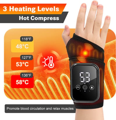 WK Slimme Verwarmde Polsbrace (Enkel Stuk) met Vibratiemassage - 2000mAh Oplaadbaar – 3 Warmtestanden (48–58℃) – 3 Massage Modi – Touchbediening – 15 Min Timer – Links & Rechts Draagbaar