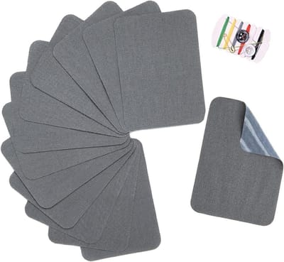 Set van 12 Katoenen Strijkpatches voor Reparatie en Decoratie van Kleding, Broeken, 7.5 x 10.2 cm, Donkergrijs