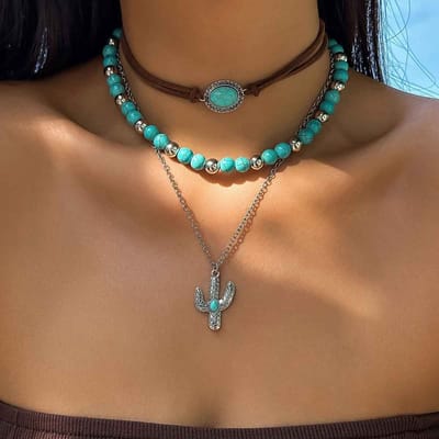 Dubbele ketting - Choker - Bohemian - Multi ketting - Zomer - Cactus