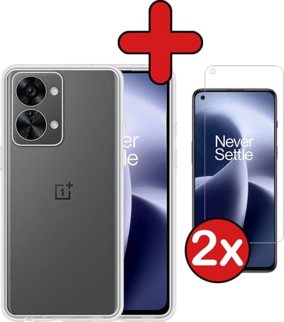 Hoesje - Met 2x Screenprotector - Geschikt voor OnePlus Nord 2T - Sterk & Shockproof - Telefoon Hoes - Back Cover - Siliconen Case - Telefoonhoes - Transparant