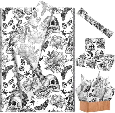 100 Vellen Vintage Halloween Tissuepapier - Schedel, Roos, Spin Motief - Geschenkverpakking & Knutselen
