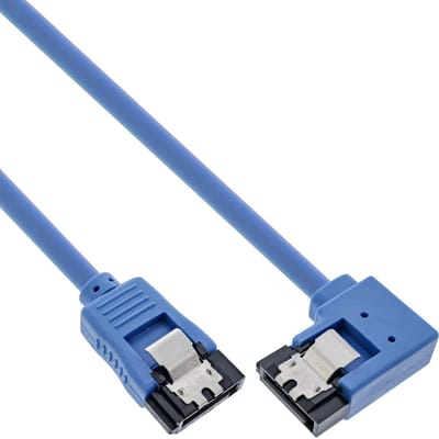 SATA datakabel - recht / haaks naar rechts - rond - SATA600 - 6 Gbit/s / blauw - 0,30 meter