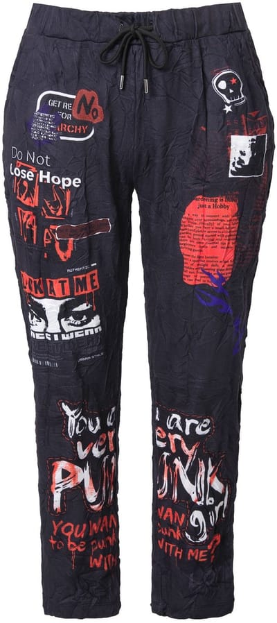 Angel of Style - Dames - Broek Loose Fit joggingbroek gekreukeld all-over print - Zwart - Maat 46