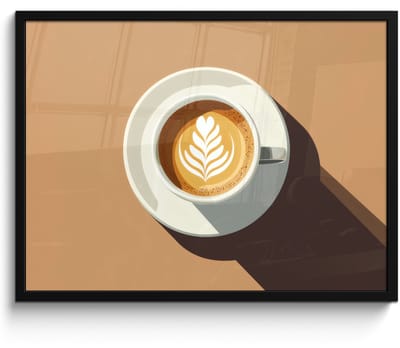Poster in lijst - Fotolijst 70x50 cm - Posters - Cappuccino - Kop - Schotel - Minimalitisch - Posterlijst zwart - Decoratie - Wanddecoratie woonkamer - Muurdecoratie slaapkamer